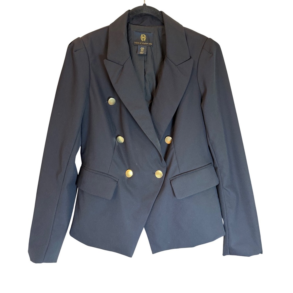 House of Harlow 1960 Womens Black Double Breasted Blazer Gold Buttons Size M